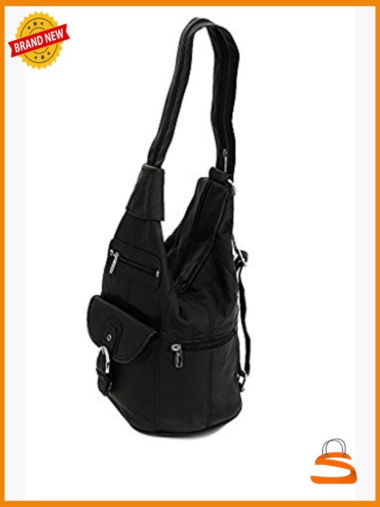 Leather Convertible 7 Pocket Medium Backpack Purse Shoulder Bag main image 6